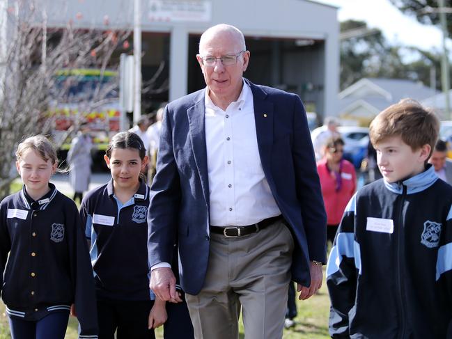 David Hurley at Hill Top Public School after fires in the Southern Highlands. The Governor-General has spent much of the year visiting communities enduring hardship.