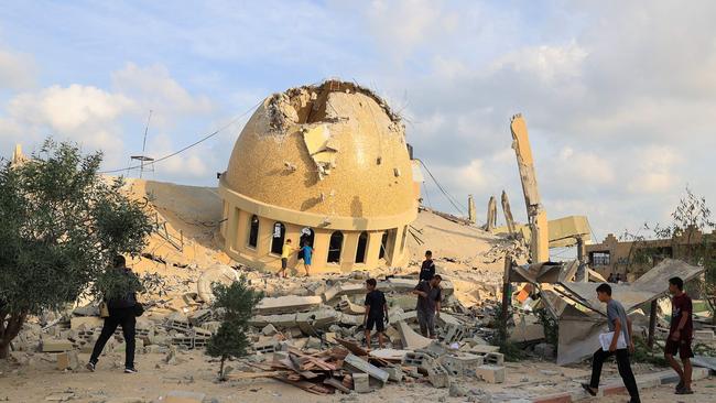 The ruins of a mosque destroyed in Israeli airstrikes in Khan Yunis, southern Gaza Strip, on October 8, 2023. Picture: Said Khatib/AFP