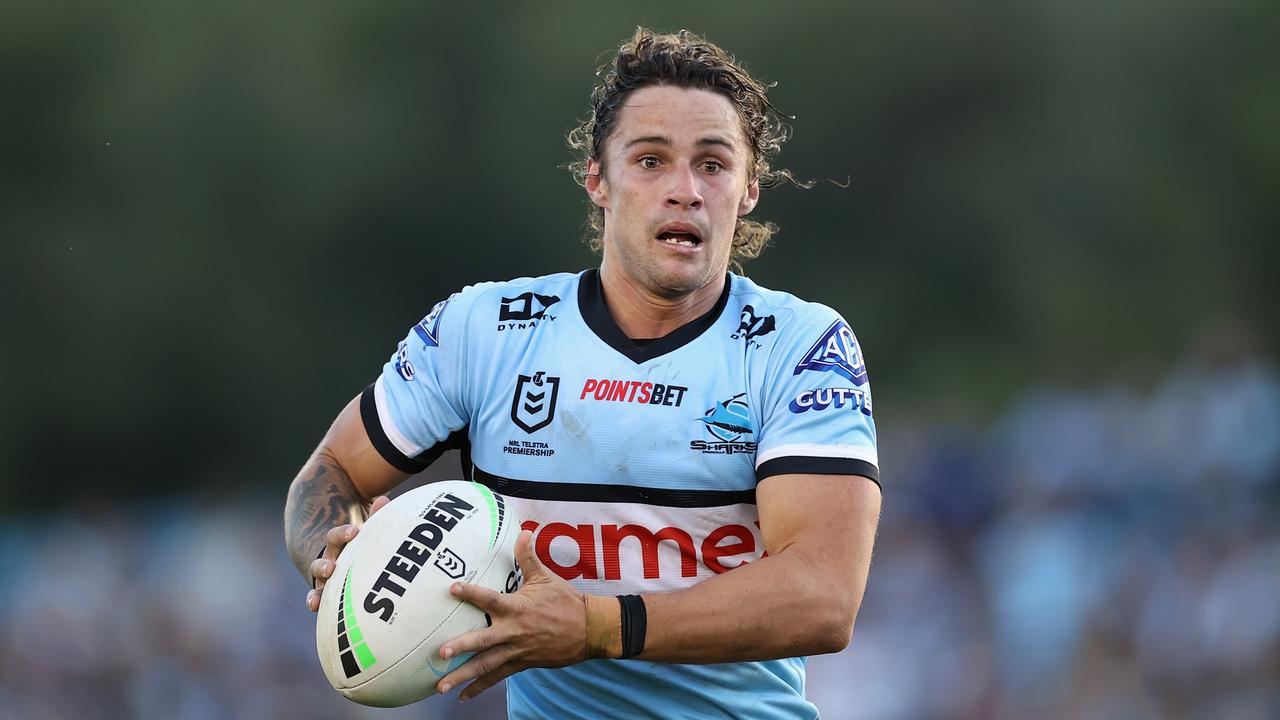 Nicho Hynes will return to halfback for Cronulla’s clash against the Titans. Picture: Cameron Spencer/Getty Images