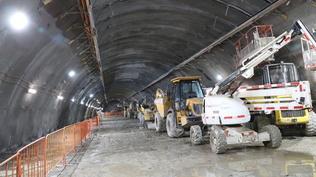 A huge excavating machine known as a roadheader will break through into the central cavern of the Metro Tunnel. Picture: David Crosling