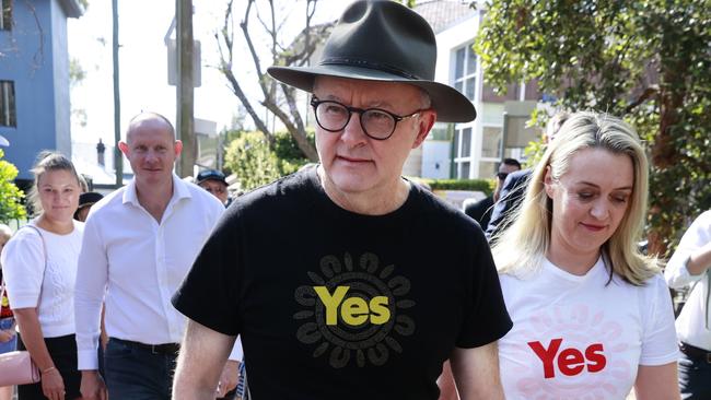 VOICEREF23 Pictured is Prime Minister Anthony Albanese  for the Referendum on The Voice at Balmain Public School polling station today in Balmain, NSW. Picture: Tim Hunter.