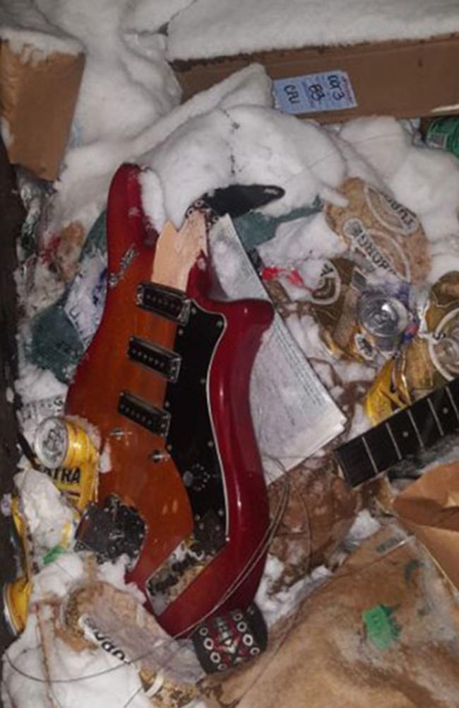 A photo posted by a member of the band WITCHROT of a smashed guitar.