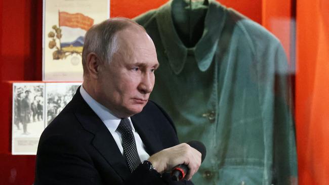 Russian President Vladimir Putin meets with members of public patriotic and youth organisations at the Battle of Stalingrad Museum and Panorama in Volgograd. Picture: AFP