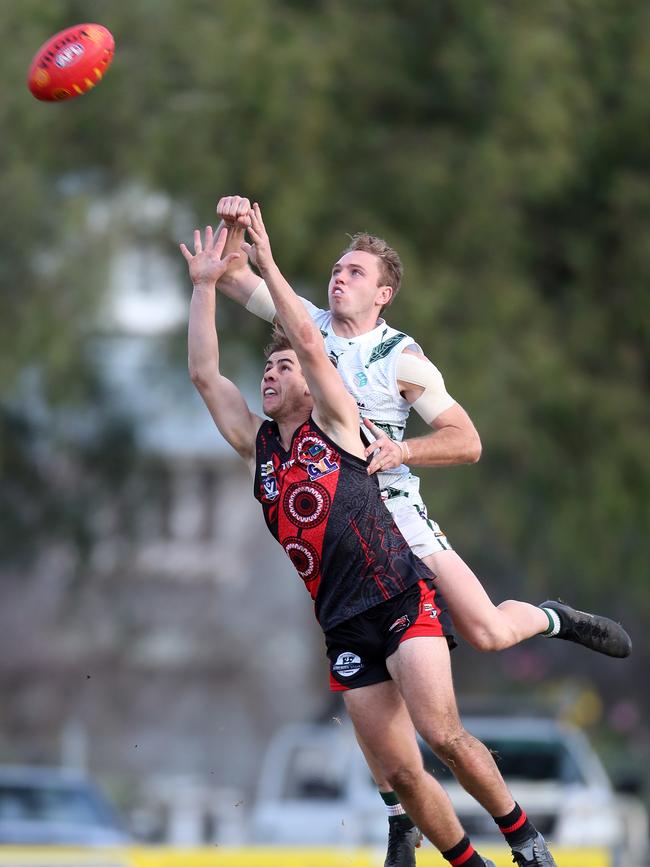 Kyle Mueller, front, playing for Kyabram in the Goulburn Valley league last year. Picture Yuri Kouzmin