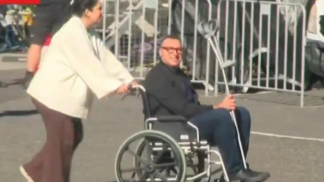 Ian Thorpe was spotted at the Olympic trials in a wheelchair. Picture: 7News