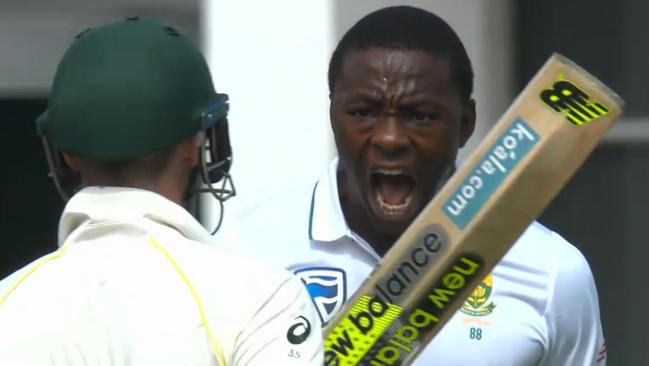 Kagiso Rabada gives Steve Smith a massive send-off, and a nudge.