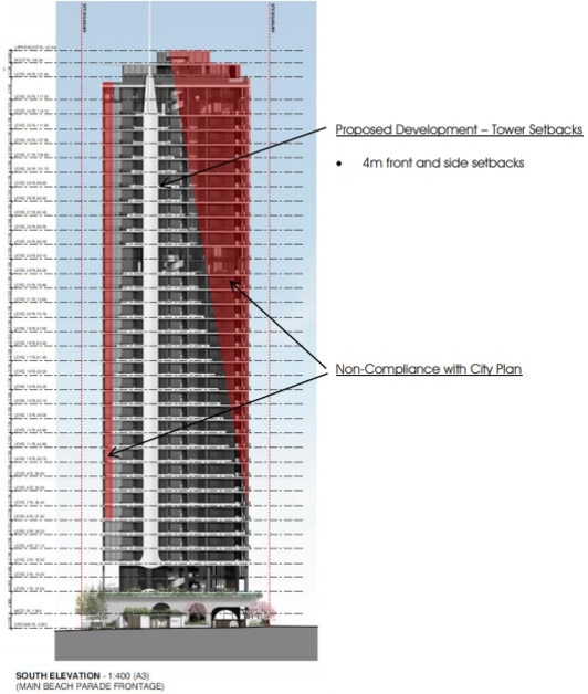 Why residents believe the Main Beach Parade tower is not compliant - the 39-level tower at Main Beach.