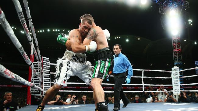 Anthony Mundine and Danny Green battle it out. Picture: Getty