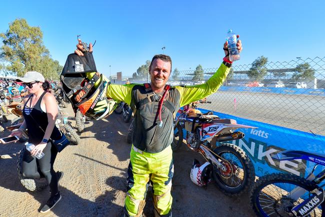 Finishing the 2019 Tatts Finke Desert Race was cause for celebration. Pic: MATT HENDERSON