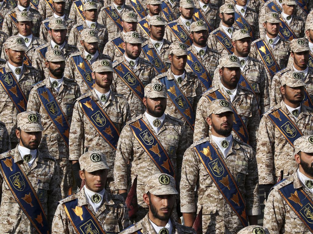 Revolutionary Guard troops attend a military parade marking 39th anniversary of outset of Iran-Iraq war. Picture: AP