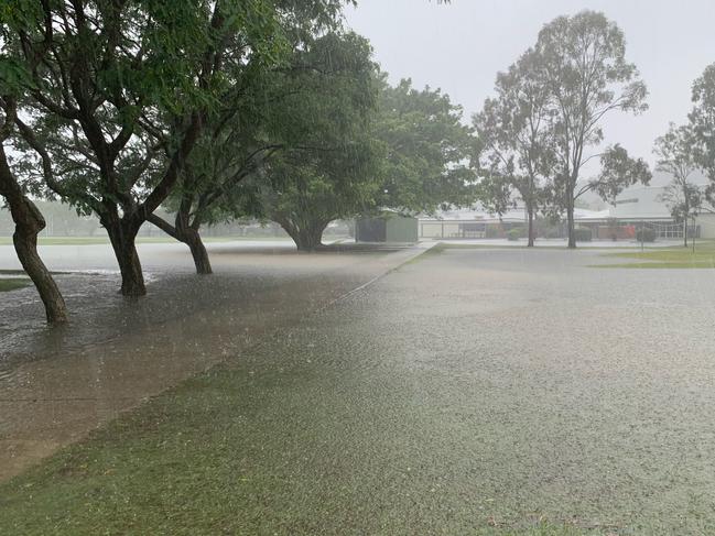 Elanora High School flooding with a waterfall running on to 19th Avenue Photo: Scott Powick