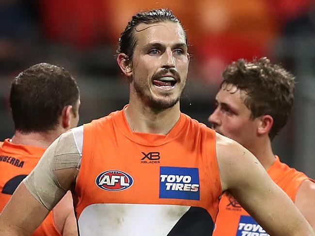 SYDNEY, AUSTRALIA - JULY 07: Phil Davis of the Giants looks dejected after defeat in the round 16 AFL match between the Greater Western Sydney Giants and the Brisbane Lions at GIANTS Stadium on July 07, 2019 in Sydney, Australia. (Photo by Mark Metcalfe/AFL Photos/via Getty Images )