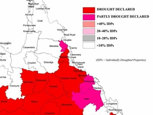 Gympie remains drought declared, as of May 25, 2017.  Map courtesy of Bureau of Meteorology. Picture: Contributed