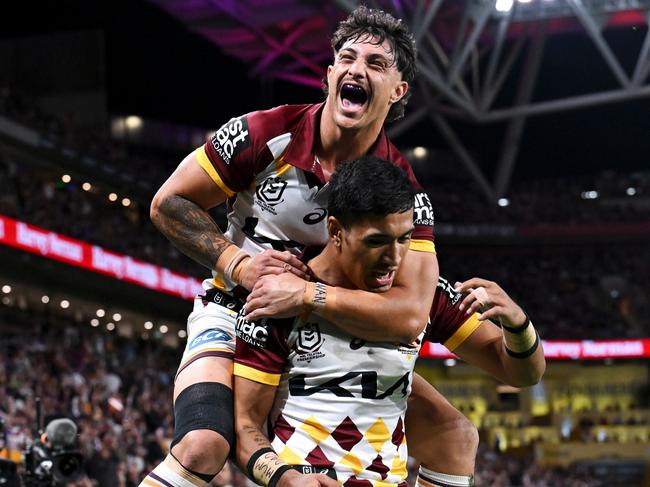 The Broncos have survived a Manly comeback to win in Magic Round. Picture: Getty Images