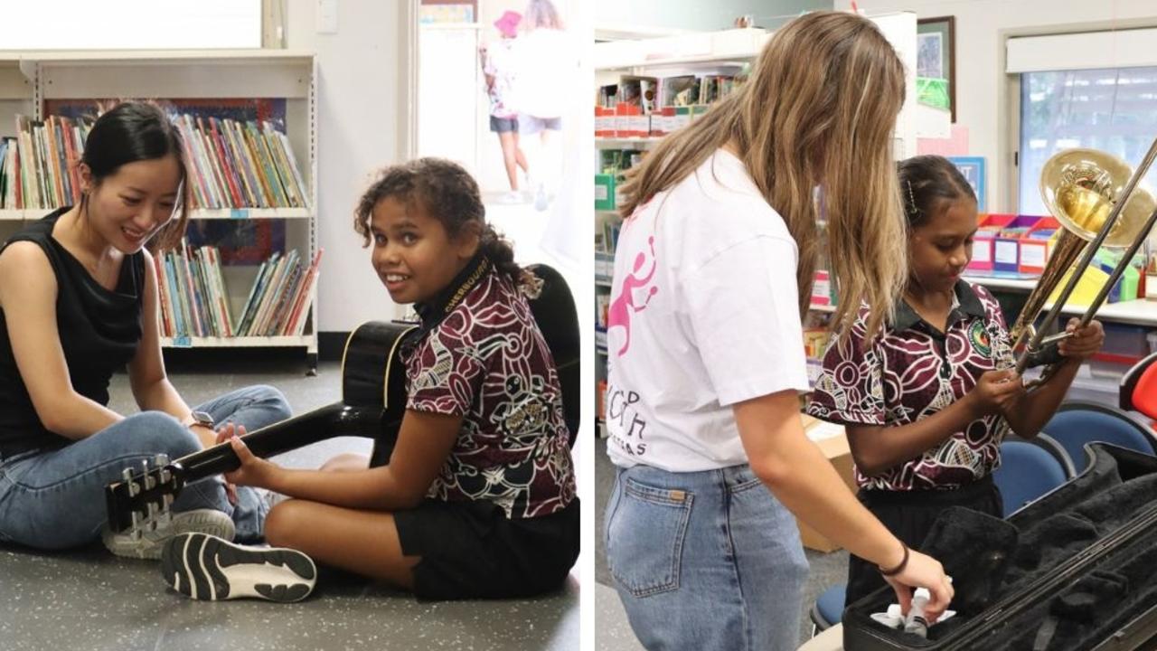 The second hand instruments were donated by people from the Brisbane music community and gifted to the school on March 12, 2025. Photo credit: Nina Korbe