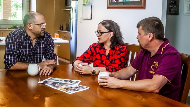 Toowoomba South MP David Janetzki with Mike and Tracey Clayton. Picture: David Martinelli