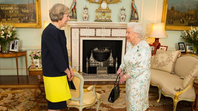 Theresa May with the Queen at Buckingham Palace in 2016. Picture: AFP