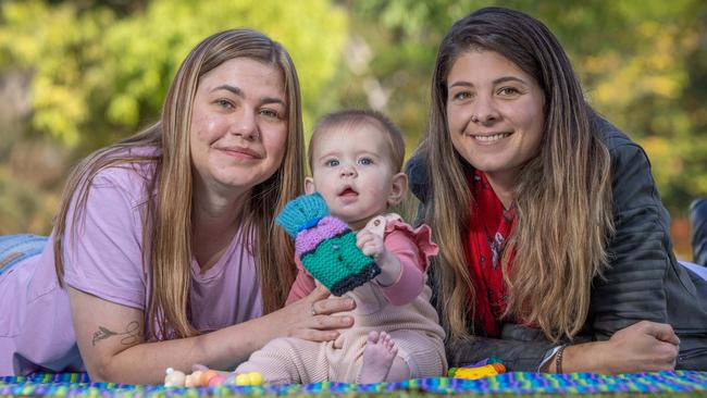 Bianca, baby Vienna and surrogate mother Anna. Picture: Ben Clark