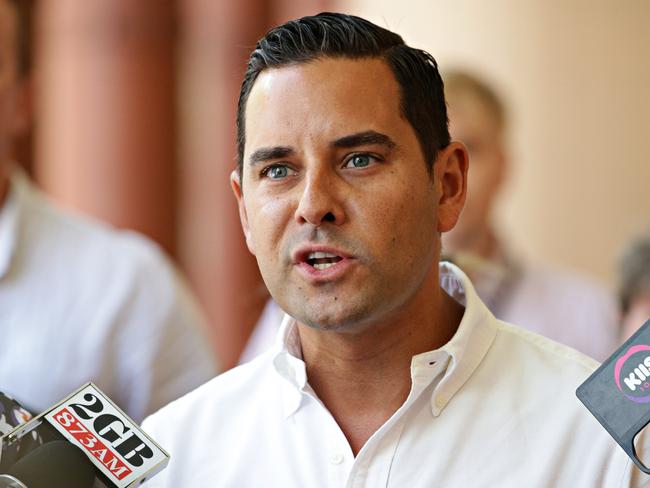 Independent member for Sydney Alex Greenwich speaking to media out the front of NSW State parliament on the 18th of February 2019. Over 30 festival organisers held a crisis meeting at NSW parliament on the future of festivals in NSW. Photographer: Adam Yip