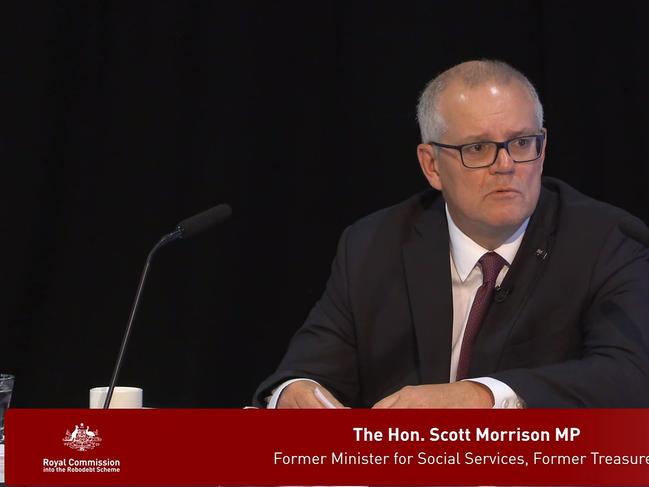 A screen grab of former Prime Minister Scott Morrison speaking before the Royal Commission into Robo Debt in Brisbane.