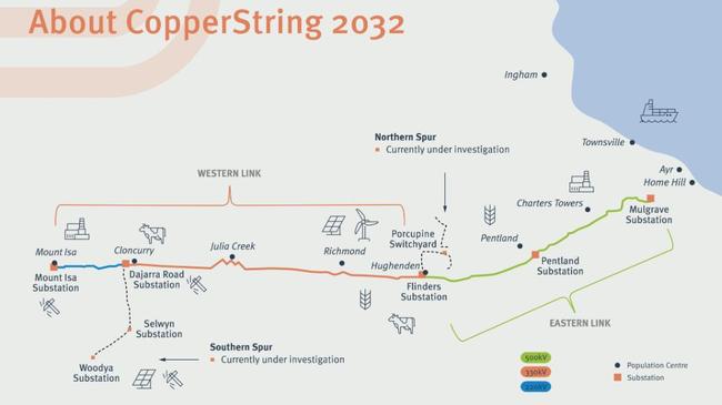 The CopperString transmission line designed to be built between Townsville and Mount Isa.