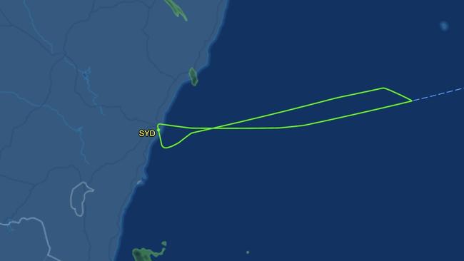 A United Airlines flight heading for San Francisco turned back to Sydney after experiencing a mechanical fault on Monday. Picture: FlightAware