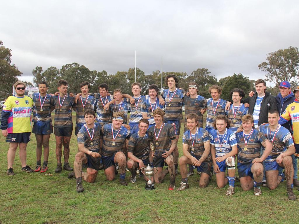 The U17 Warwick side after a very muddy grand final (Photo: Kylie Doherty)