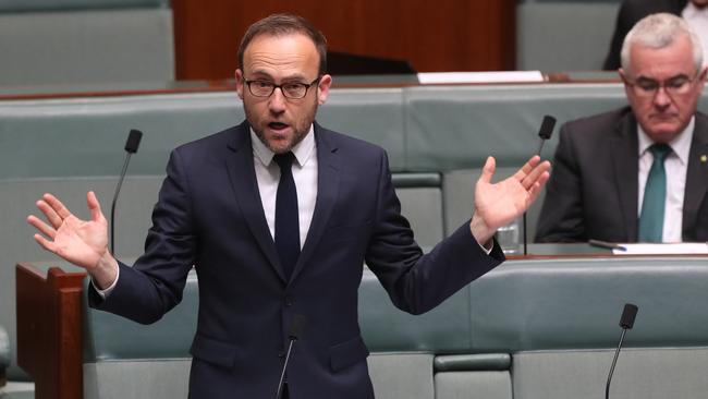 Adam Bandt speaking in the House of Representatives at Parliament House in Canberra. Picture: Kym Smith