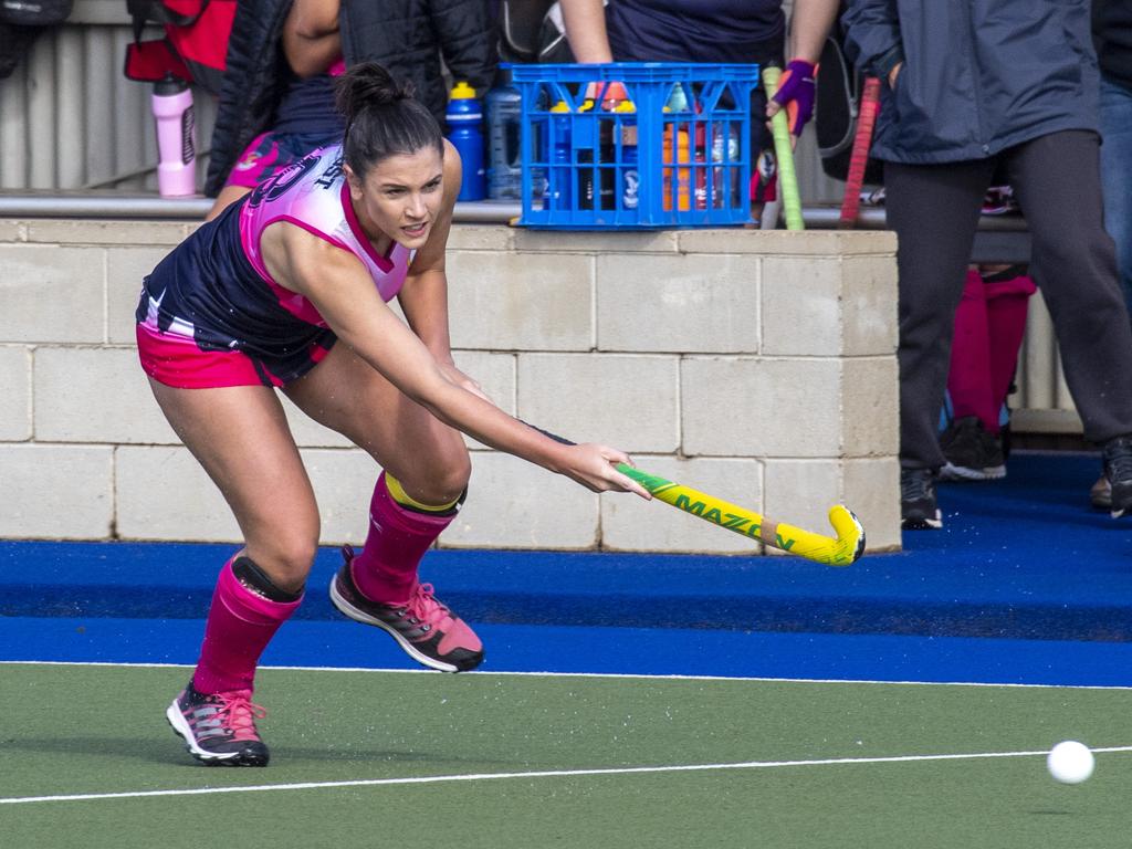 Kacie Trost, Toowoomba. Toowoomba 1 vs Brisbane. Hockey Queensland Championship at Clyde Park, Toowoomba. Saturday, May 1, 2021. Picture: Nev Madsen.