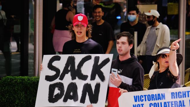Protesters have also been calling for the resignation of Premier Daniel Andrews. Picture: NCA NewsWire / Luis Ascui