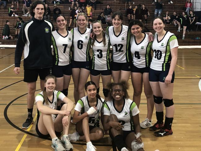 Somerville House open volleyball all smiles after a win at home. Picture: Somerville House.