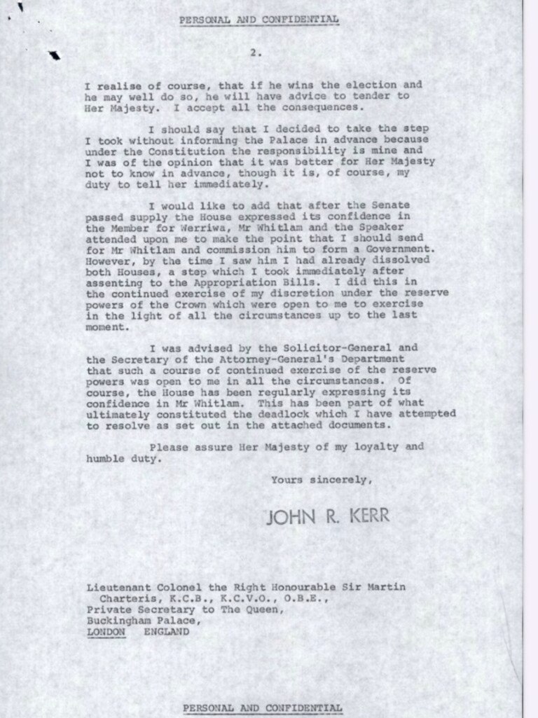 The letter shows the Queen did not know about the decision to dismiss the Whitlam government.