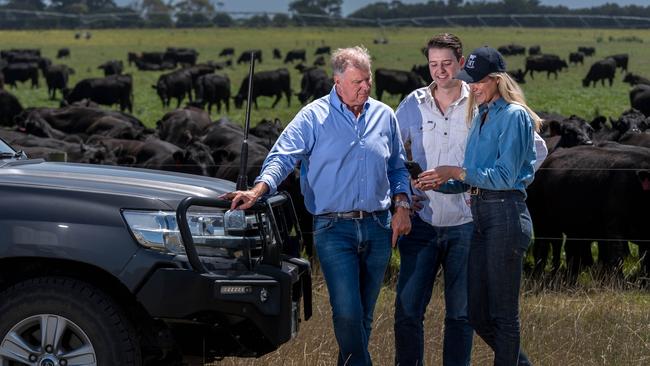 Tim, James and Madeleine Roberts-Thomson at Winton South, King Island. Picture: Phillip Biggs