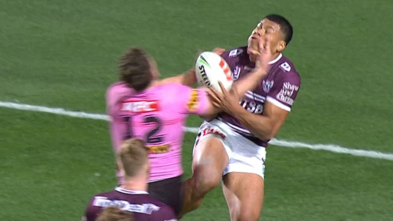 It was a "blatant knock on" from Martin. Photo: Fox Sports