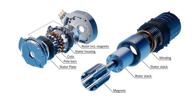 The smaller YASA axial flux electric motor, left, versus a common motor. Picture: Supplied