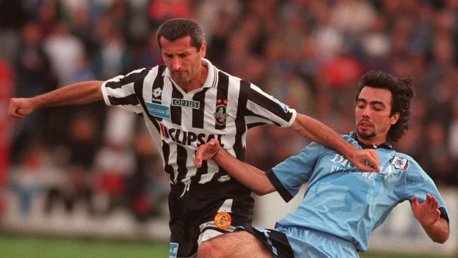 Adelaide City legend Milan Ivanovic in an NSL clash against Marconi at Norwood Oval in 1997.