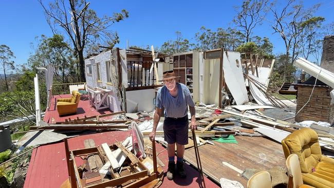 GOLD COAST, QUEENSLAND - NCA NewsWire Photos - 28 DECEMBER, 2023: Pictured is the destroyed home of Len la Tours which was totally destroyed by deadly storms over the holidays in south-east Queensland. At least seven people have died and more than 46,000 homes are still without power across the state on Thursday following thunderstorms and a "mini-cyclone". Picture: NCA NewsWire / Scott Powick