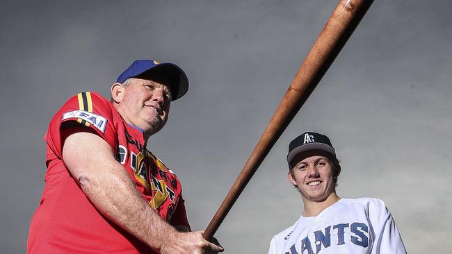 Former Adelaide Giants player Andrew Scott with his son Jacob, a member of the Bite development squad. Picture: Sarah Reed