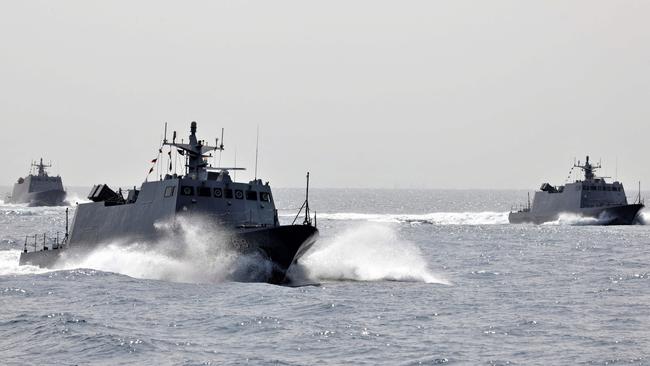 Taiwanese military vessels taking part in a drill off the coast of Taiwan. Picture: AFP