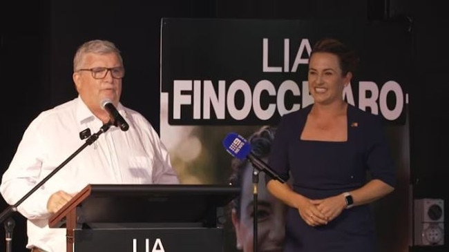 Shane Stone and Lia Finocchiaro on election night. Image courtesy the ABC.