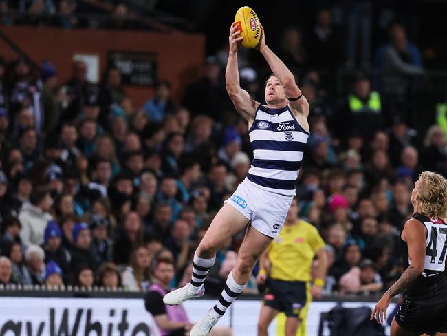 Patrick Dangerfield takes a mark. Picture: James Elsby/AFL Photos via Getty Images