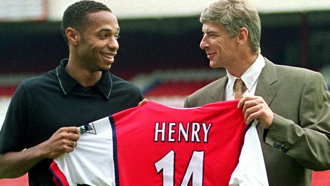 Arsene Wenger presents Thierry Henry after signing him at Arsenal in 1999