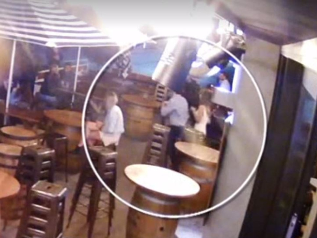 CCTV footage showing Brittany Higgins and Bruce Lehrmann together at a bar called The Dock on the night she alleges she was raped. Picture: Channel 7/Spotlight