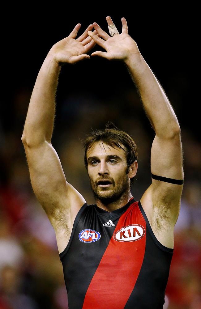 Jobe Watson standing the mark during heavy loss to St Kilda. Picture: Wayne Ludbey