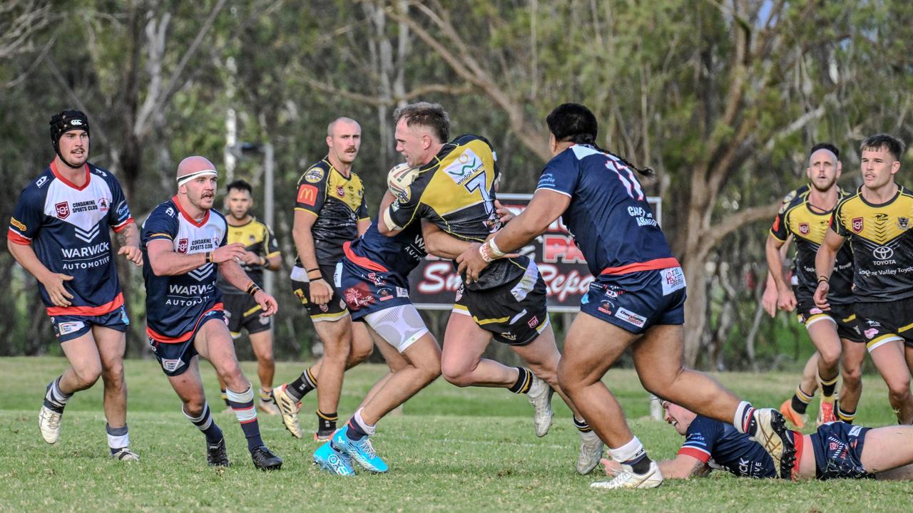 Jake Self with the ball for Gatton against Warwick in TRL A-grade Round 8 rugby league at Father Ranger Oval, Sunday, June 1, 2025. Picture: Mike Spence/TRL