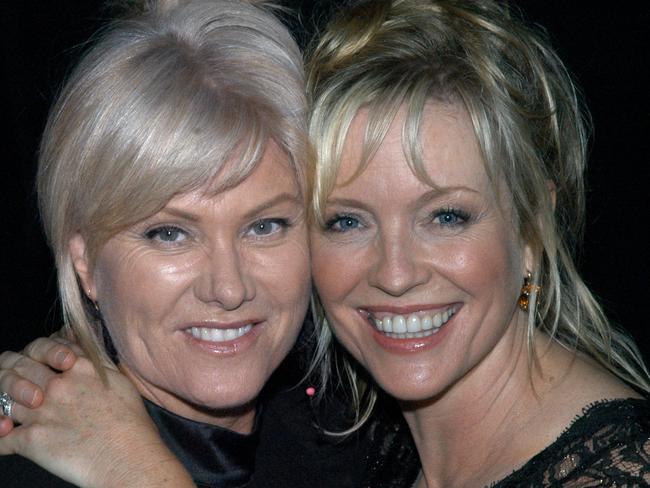 Deborra-lee Furness with Rebecca Gibney. AFI Awards after-party at Exhibition Centre, Melbourne.