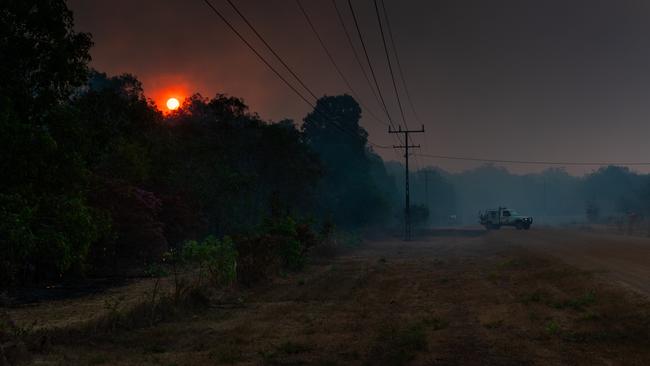 Twenty-five firefighting crews — mostly volunteers — contained a blaze at Noonamah. Picture: Che Chorley