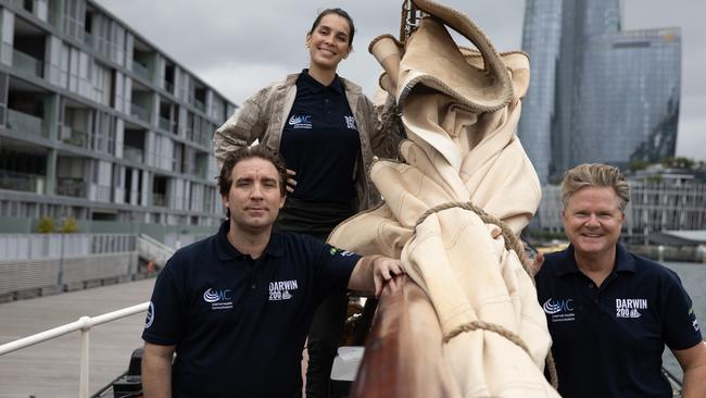 Darwin200 participants Karen Brewer, project leader Stewart McPherson and Joost Timmer, partnerships director, onboard the Oosterschelde. Picture: Liam Mendes