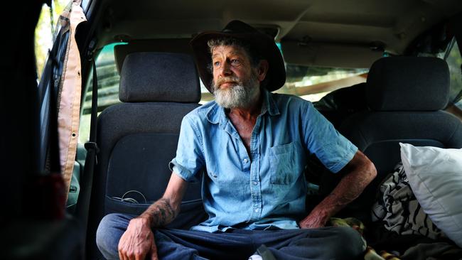 Glenn Disbray in his makeshift home. Picture: Angelo Velardo