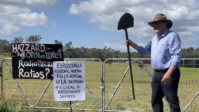 Dr Michael Holland unofficially turning the first soil for the new Eurobodalla Hospital. Picture: Tom McGann.